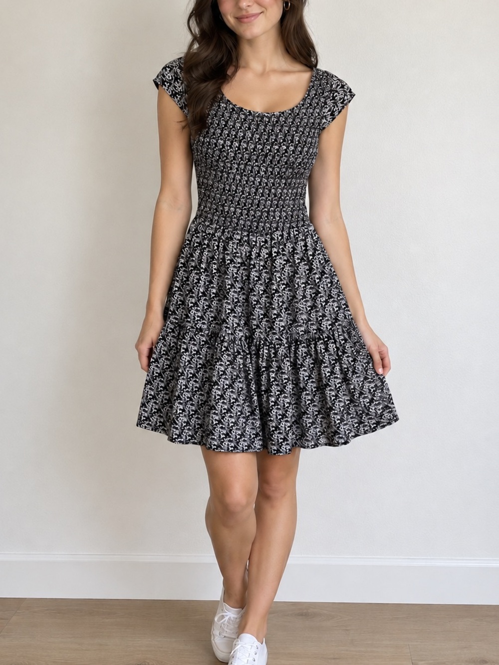 Joie Black Floral Silk Dress, Size Small